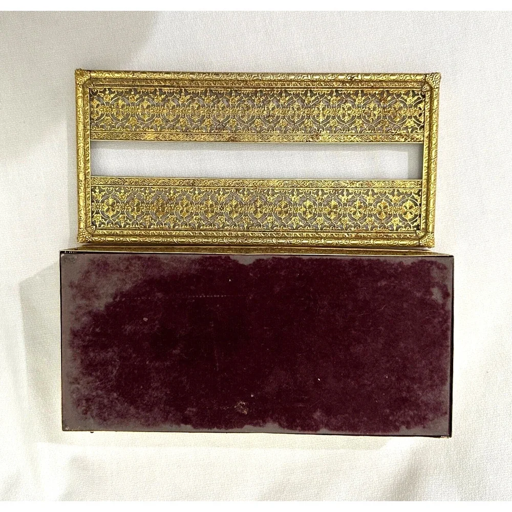 Vintage Gold Tone Brass Filigree Tissue Box Holder